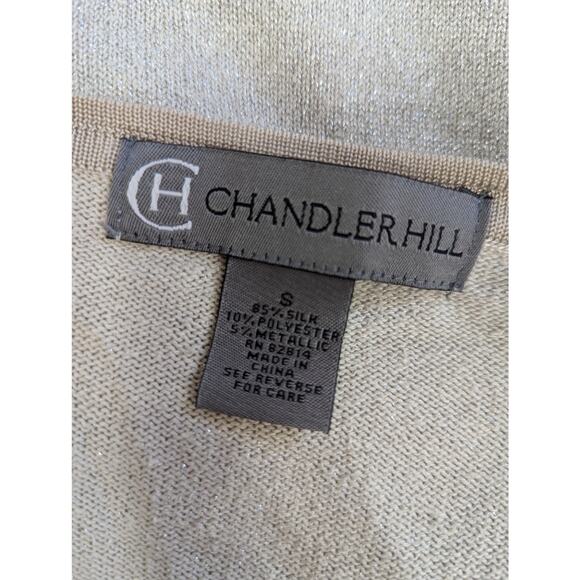 NWOT! CHANDLER HILL! SILK! SHIMMERY SILVER & CREAM, W/BEIGE, SWEATER, TOP! SZ S - Picture 5 of 8